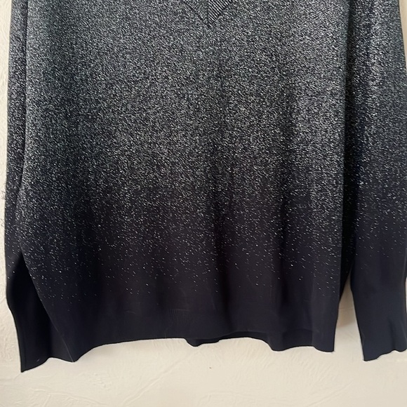 White Label V-neck Sweater Black Gradient Silver Thread Size L Long Sleeves - Picture 3 of 16